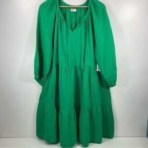 Sonoma Kelly Green Gauze Cotton Breezy Flowy V-Neck Mini Dress + Pockets XL NWT